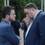 El president de la Generalitat, Pere Aragonès y el líder de Esquerra Republicana de Catalunya (ERC), Oriol Junqueras