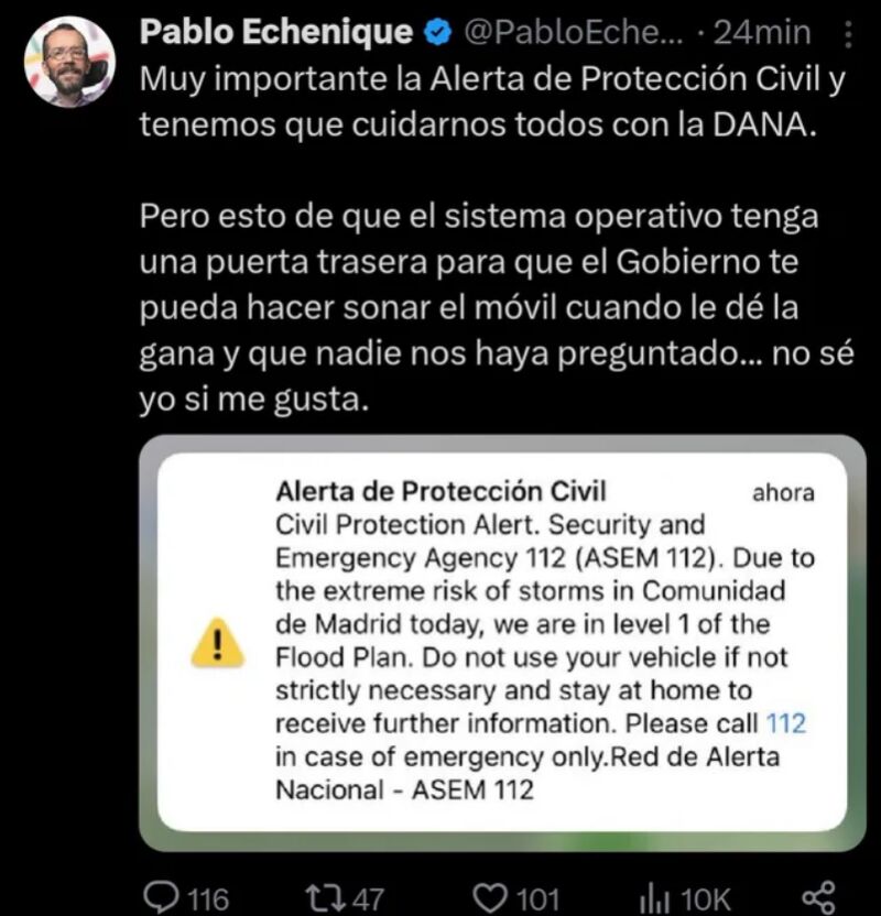 Echenique en su cuenta de Twitter