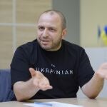 The Head of State Property Fund of Ukraine, Rustem Umerov speaks with the media in Kyiv.