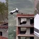 Influencer ruso sobrevive tras caer 20 metros al intentar realizar un salto con su Lada Niva entre dos edificios