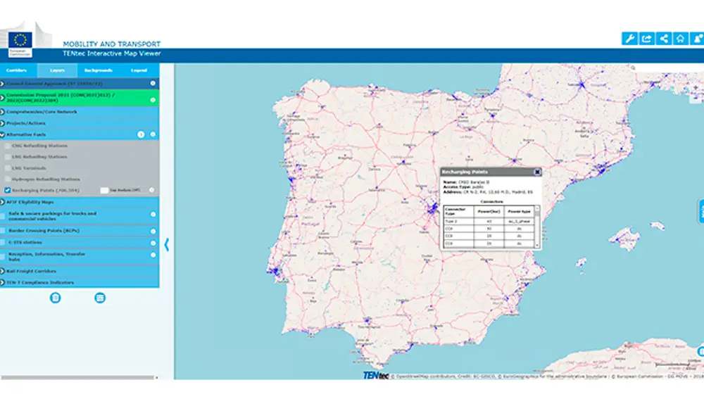Panel de información sobre un punto de recarga.