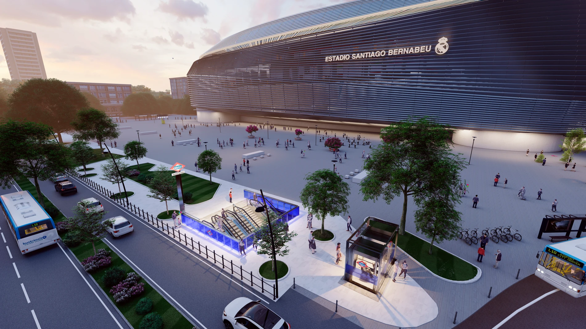 Imagen de los primeros diseños sobre el proyecto urbanístico en torno al estadio Santiago Bernabéu.