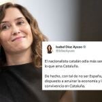 Ayuso: "El nacionalista catalán odia más ser español de lo que ama Cataluña"