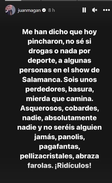 Mensaje de Juan Magan en su perfil de Instagram sobre lo sucedido