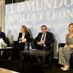 Celebración del Club de Prensa El Mundo de Castilla y León ''Desafíos de la ciberseguridad en la pequeña y mediana empresa'', con la participación del director general del Incibe, Félix Barrio; la directora de servicios públicos digitales de GMW, Patricia Tejado, y la directora de Innovación y Emprendimiento del ICE, Beatriz Casado, en la imagen junto al director de El Mundo de Valladolid, Pablo Lago
