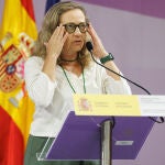 La delegada del Gobierno contra la Violencia de Género, Victoria Rosell, en la rueda de prensa este lunes en la que el Ministerio de Igualdad ha elevado a 47 las víctimas de violencia de género en 2023, dos menos que en todo 2022: "No son buenas cifras", ha admitido Rosell