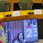 Robles compareció por videoconferencia ante el Parlamento Europeo