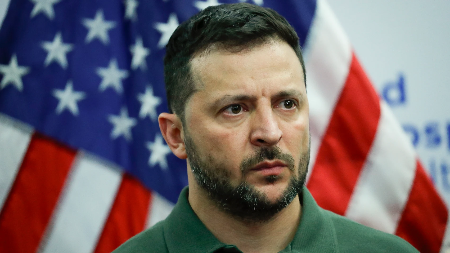 Ukrainian President Volodymyr Zelenskyy speaks to wounded Ukrainian soldiers during a visit at Staten Island University Hospital, in New York, Monday, Sept. 18, 2023. (AP Photo/Eduardo Munoz, Pool)