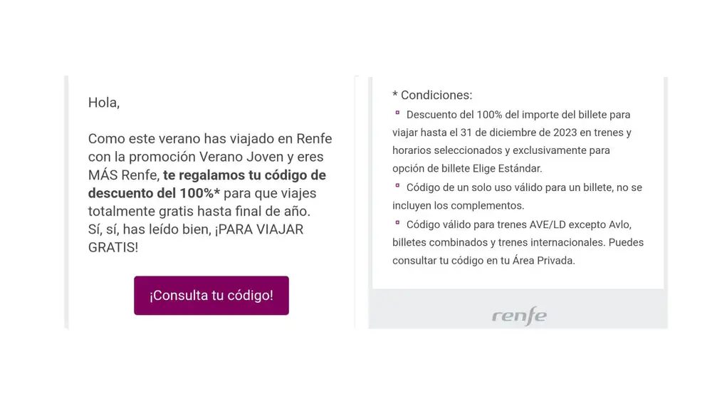 Billete gratuito de Renfe