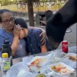 Un oso se sube a la mesa de una familia para comerse sus tacos en un parque natural de México