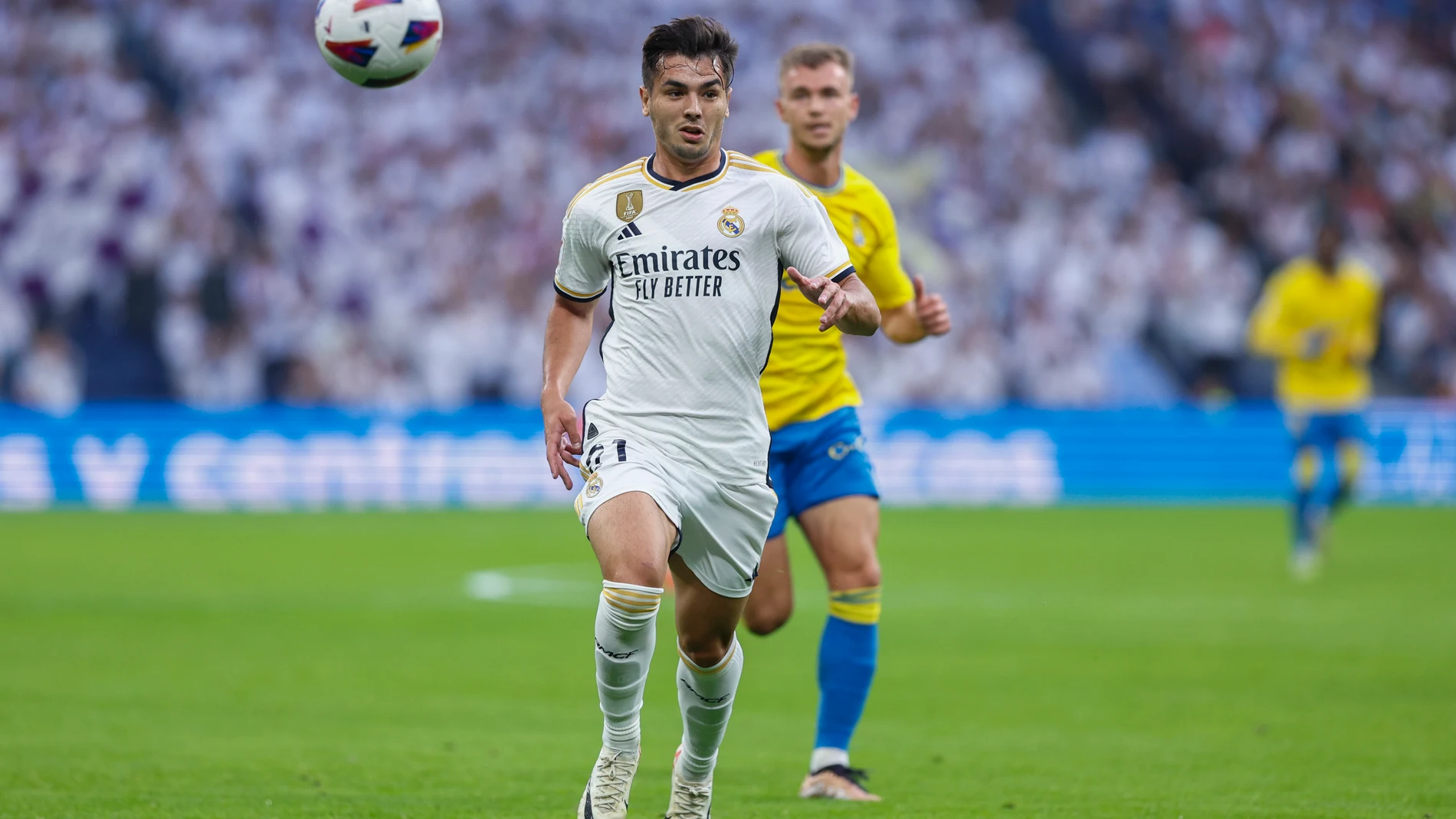 MADRID, 27/09/2023.- El centrocampista del Real Madrid Brahim Díaz durante el encuentro de la jornada 7 de LaLiga EA Sports entre el Real Madrid y la UD Las Palmas en el Estadio Santiago Bernabéu, este miércoles en Madrid. EFE/Rodrigo Jiménez
