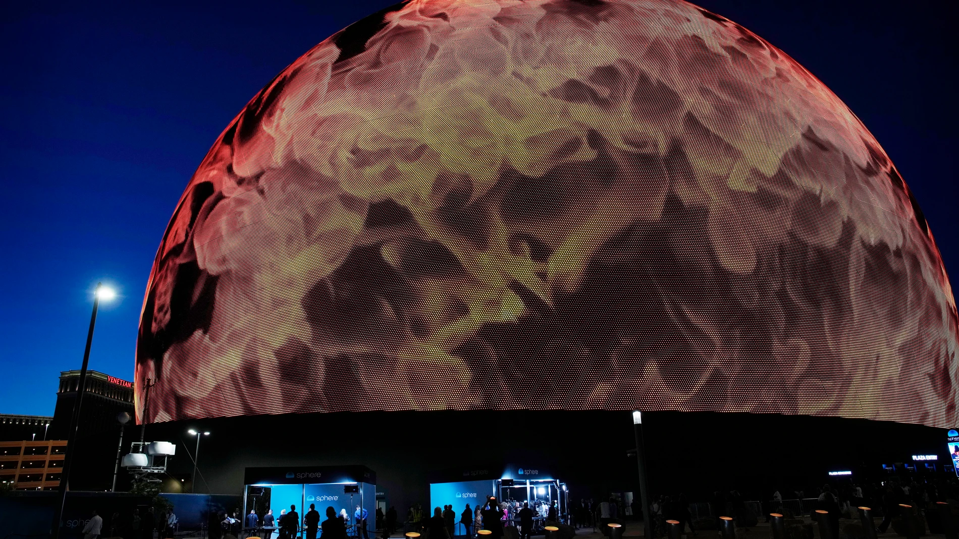Members of the media wait for celebrities to arrive during the opening night of the Sphere, Friday, Sept. 29, 2023, in Las Vegas. (AP Photo/John Locher)