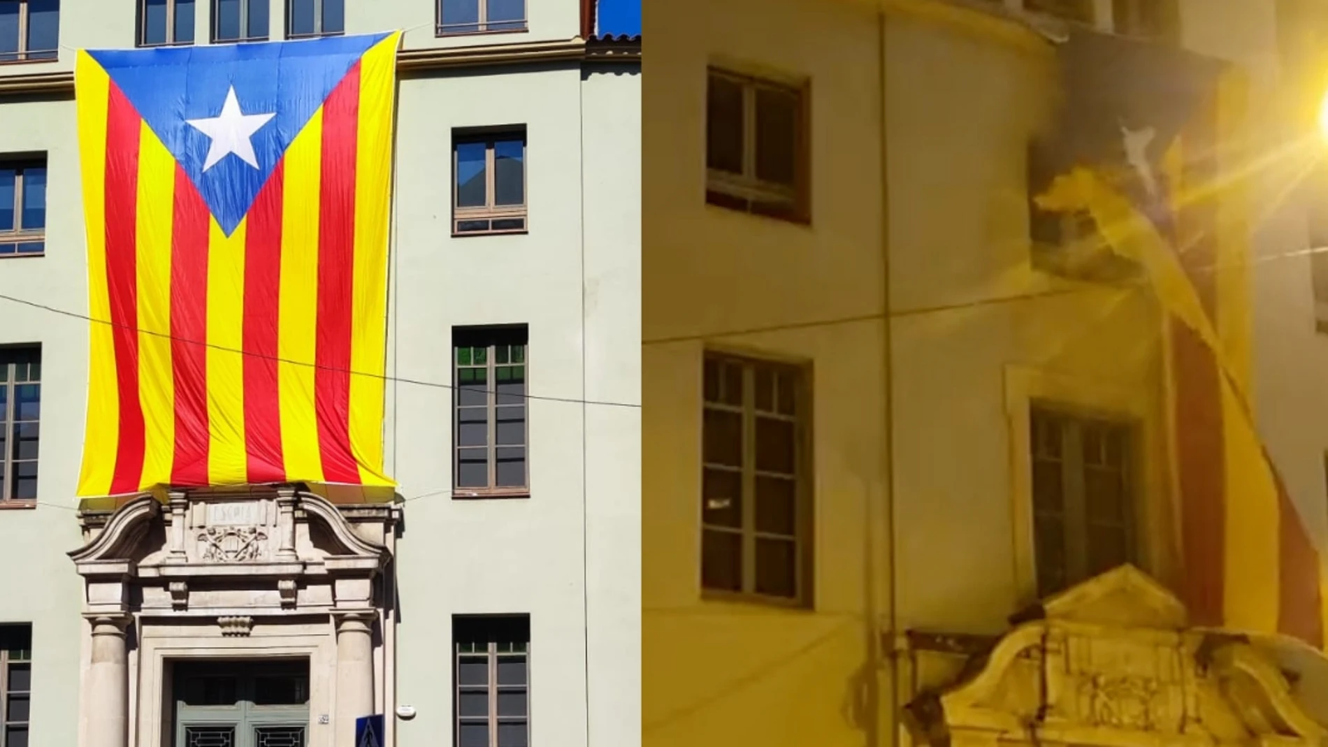 Retiran una megaestelada del colegio "Escola Verd" en Gerona