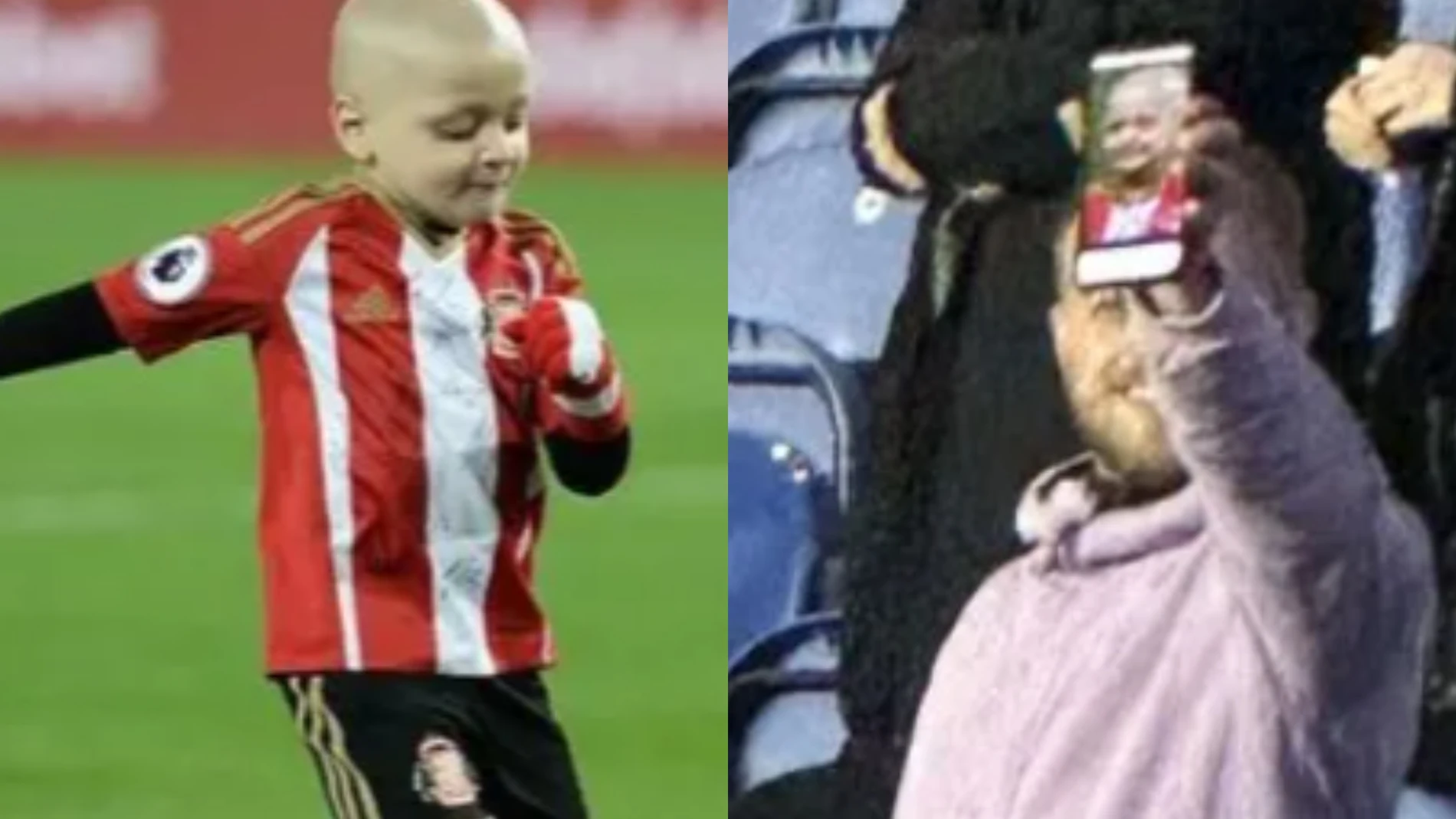 El hincha detenido, junto a la foto del pequeño Bradley Lowery