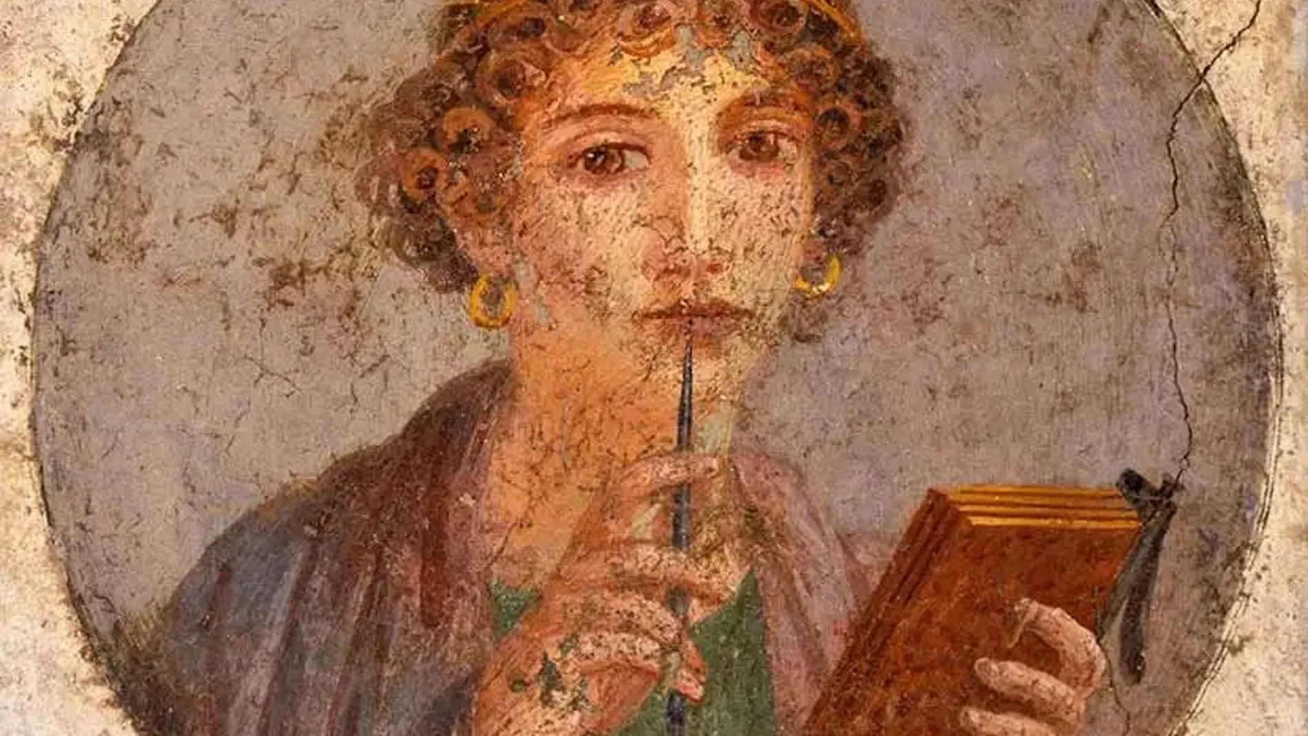 Algunos expertos atribuyen este fresco de Pompeya a Sosípatra, otros a Safo