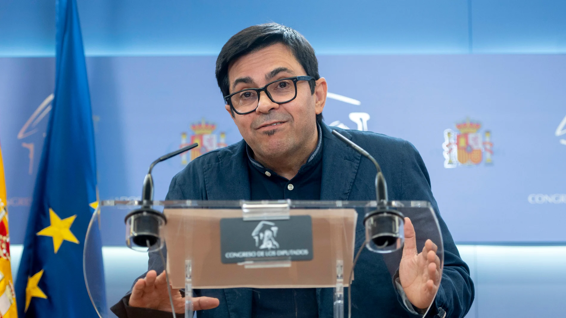 El secretario primero de la Mesa del Congreso, Gerardo Pisarello, ofrece una rueda de prensa en el Congreso de los Diputados, a 10 de octubre de 2023, en Madrid (España). Durante la rueda de prensa, Pisarello ha abordado la situación actual de las negociaciones para formar gobierno y han tratado el tema de la guerra de Israel y Palestina. 10 OCTUBRE 2023;MADRID;RUEDA DE PRENSA;PISARELLO;RUEDA DE PRENSA;NEGOCIACIONES GOBIERNO Alberto Ortega / Europa Press 10/10/2023