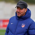 Simeone, en el entrenamiento posterior a la victoria en Vigo