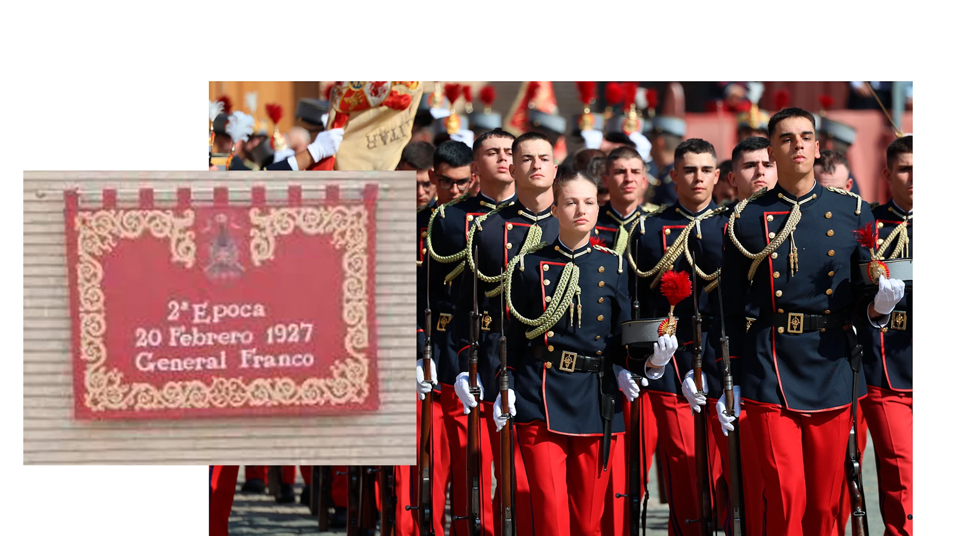 El pendón repostero alude a Franco y se pudo ver en la Academia General Militar de Zaragoza durante la jura del pasado día 7