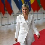 Spanish Deputy Prime Minister Yolanda Diaz arrives at the Tripartite Social Summit in Brussels, Belgium, 25 October 2023. 