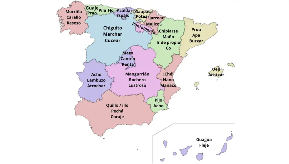 Mapa con las palabras más típicas por comunidades autónomas