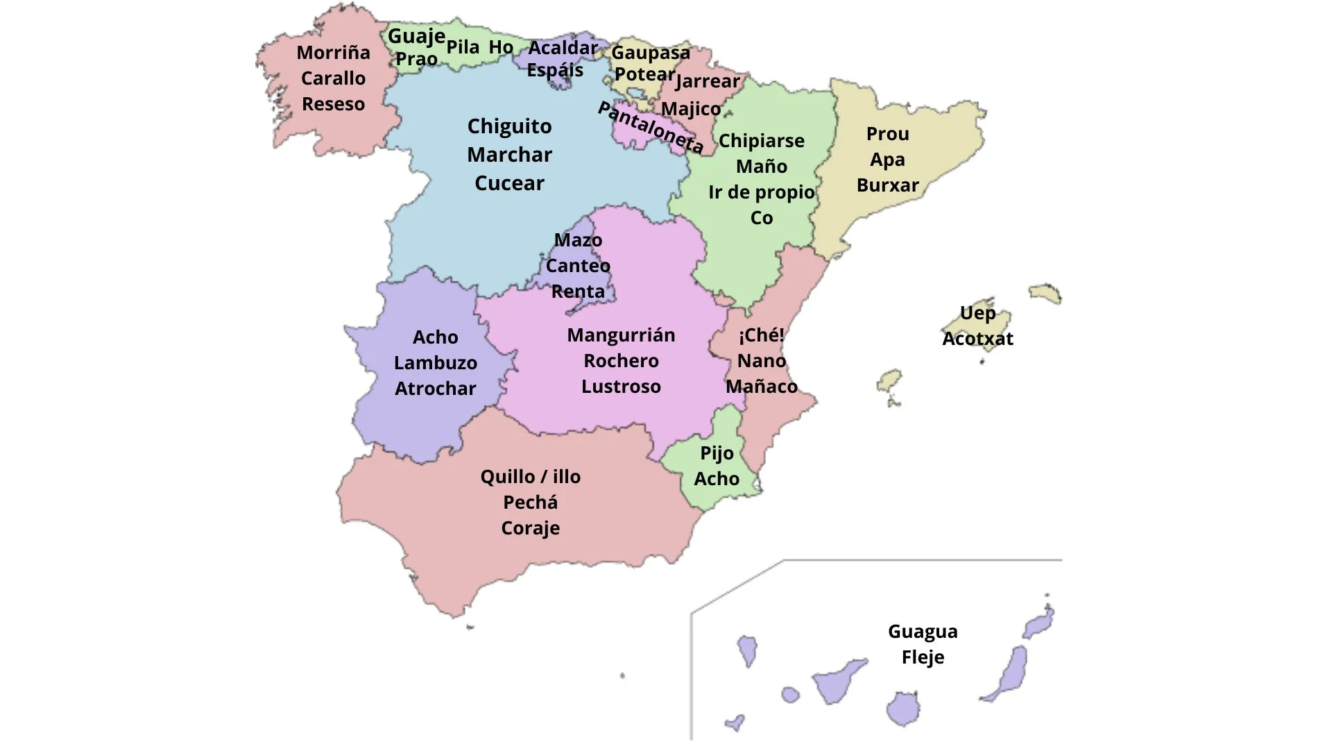 Mapa con las palabras más típicas por comunidades autónomas