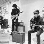 This image released by Apple TV+ shows Moe Tucker, John Cale, Sterling Morrison and Lou Reed from the documentary "The Velvet Underground." (Nat Finkelstein Estate/Apple TV+ via AP)