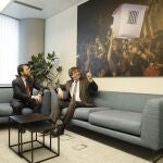 BRUSELAS, 18/05/2022.- El presidente de la Generalitat, Pere Aragonès, este miércoles durante su reunión con el expresidente catalán Carles Puigdemont en Bruselas, tras varias semanas de polémica por el caso de espionaje político a independentistas