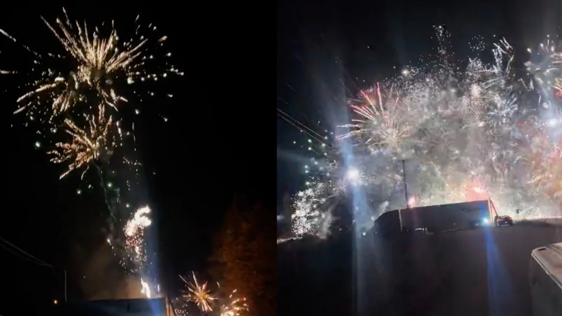 Un automóvil choca con un camión cargado de fuegos artificiales