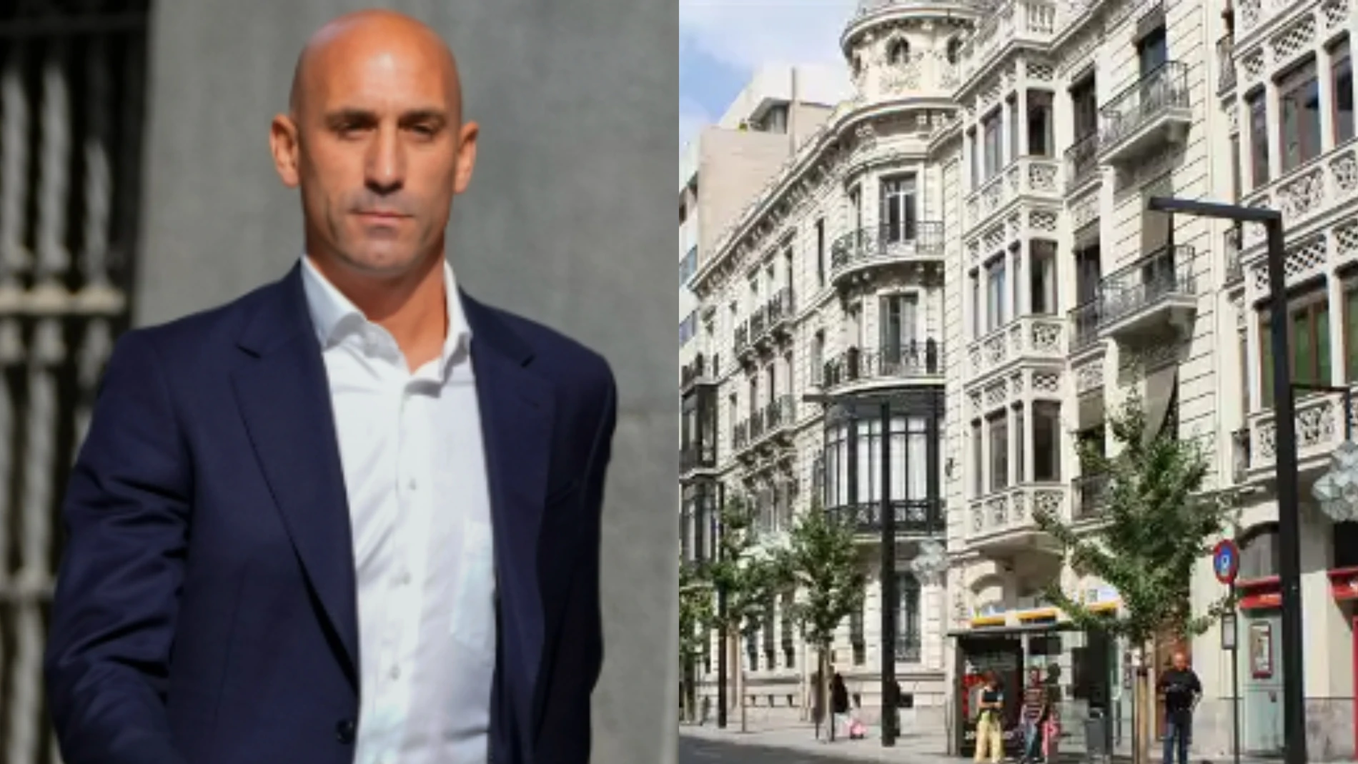 Luis Rubiales, junto a una imagen de la Gran Vía de Granada