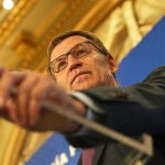 Alberto Núñez-Feijóo en los desayunos de Nueva economía Fórum, en Barcelona.