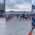 Uno de los momentos de la pelea entre los aficionados