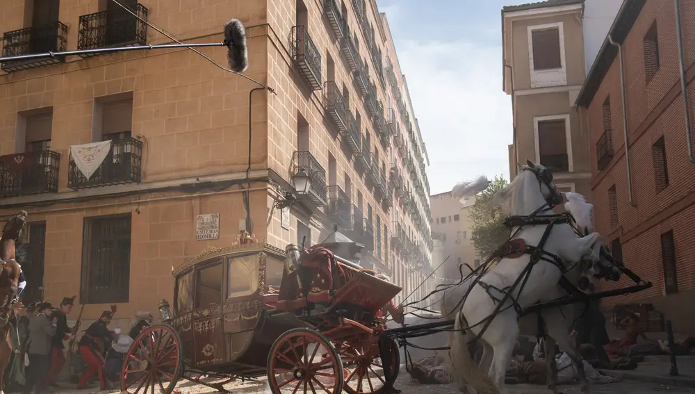 Rodaje de la escena del atentado contra Alfonso XIII de la serie 'Ena'.