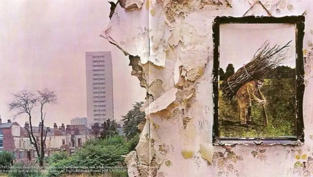 La portada de "Led Zeppelin IV" muestra un edificio derruido y, de fondo, una serie de casas y apartamentos