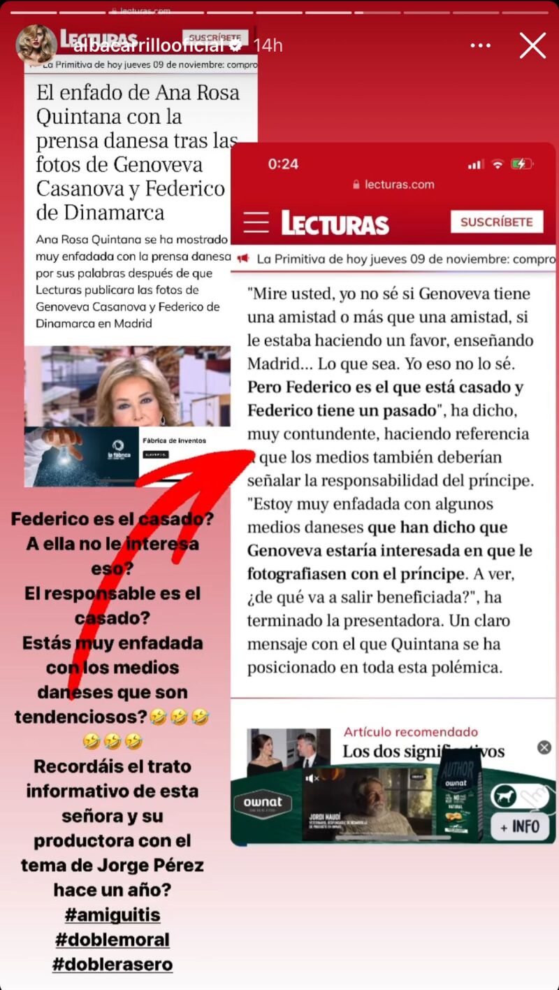 Story de Alba Carrillo contra Ana Rosa Quintana