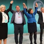 Junqueras y Otegi junto a los miembros del Sinn Fein hoy en Irlanda