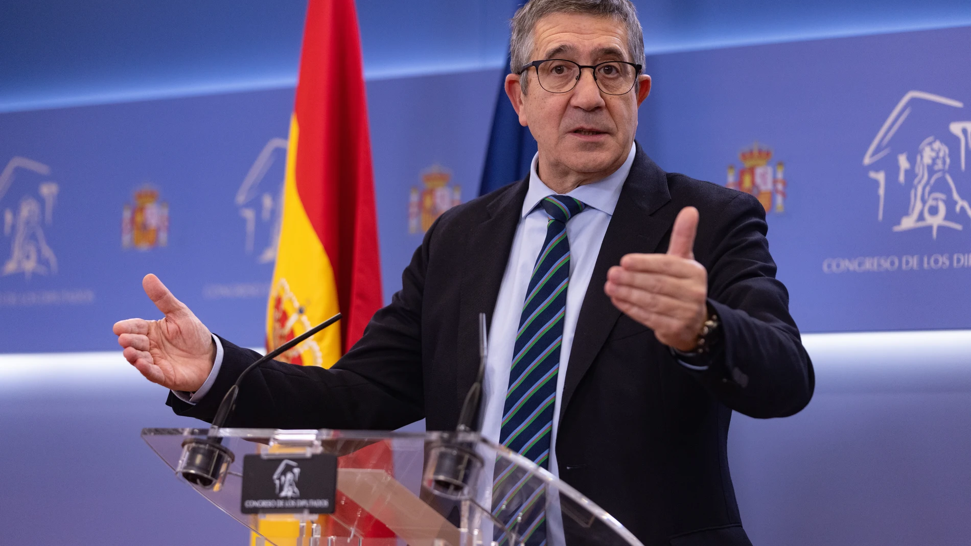 Patxi López durante la rueda de prensa posterior a la junta de portavoces @Gonzalo Pérez Mata