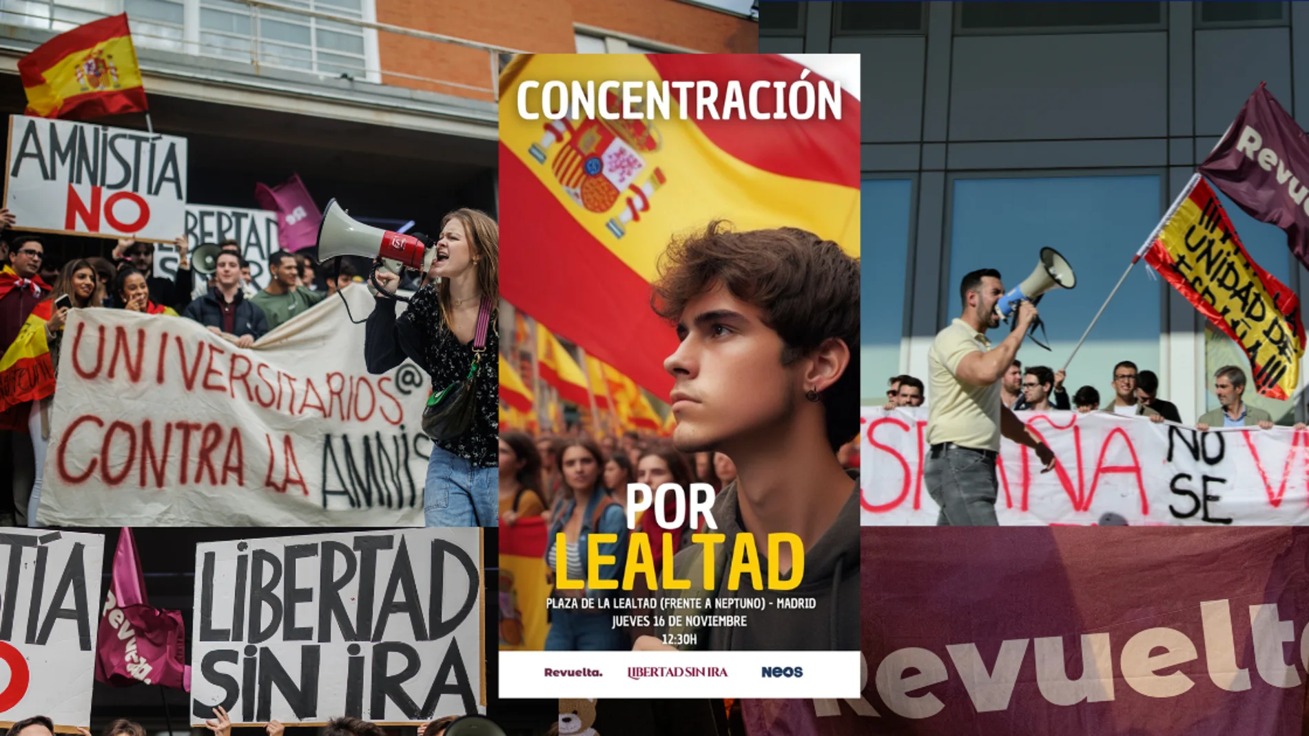 El cartel de la concentración "Por Lealtad" con imágenes de protestas anteriores de fondo