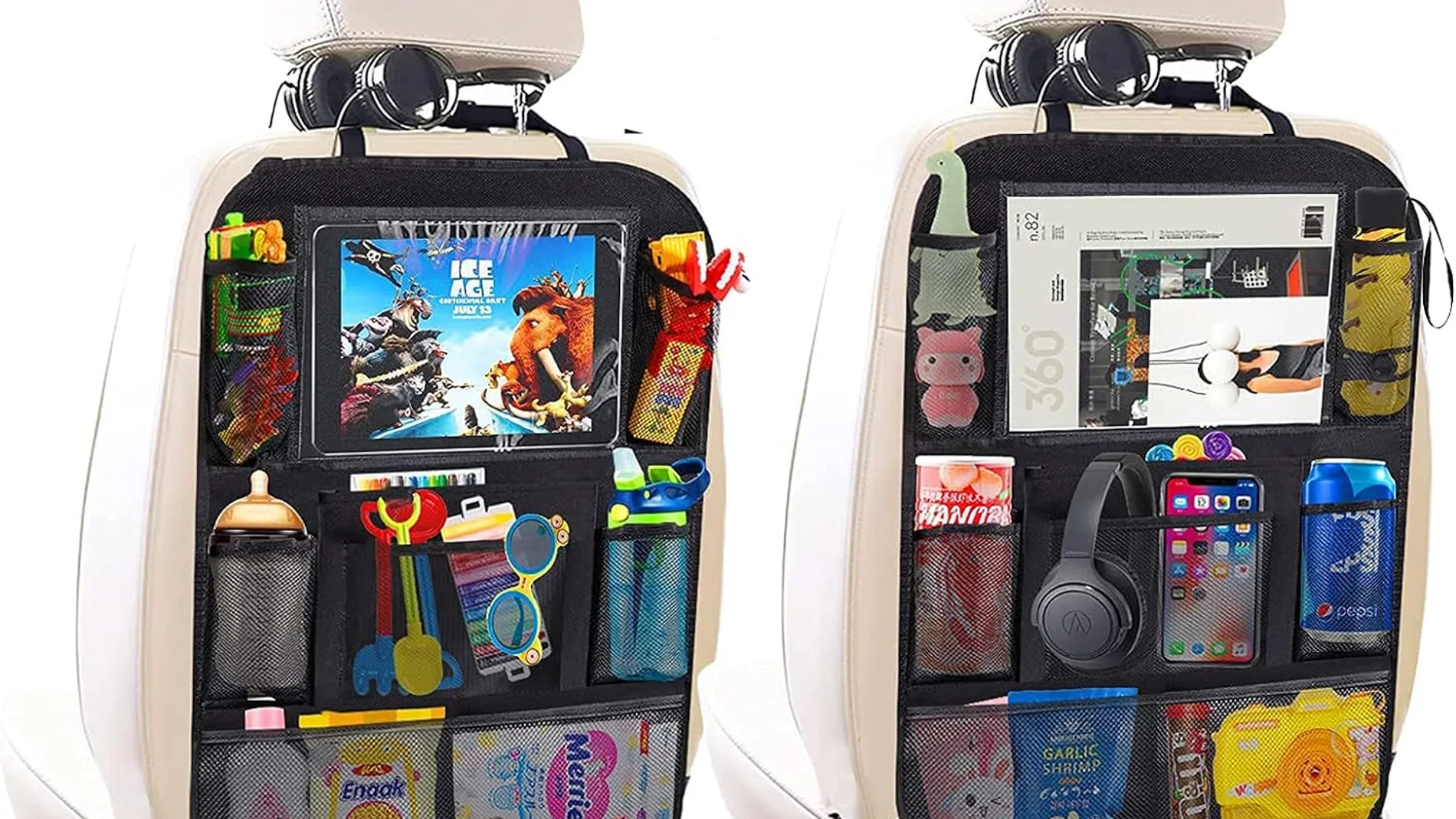 Bolsillos para ordenar las cosas del coche en el asiento de atrás