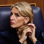 Yolanda Diaz durante la segunda jornada del pleno de investidura en el Congreso de los Diputados.