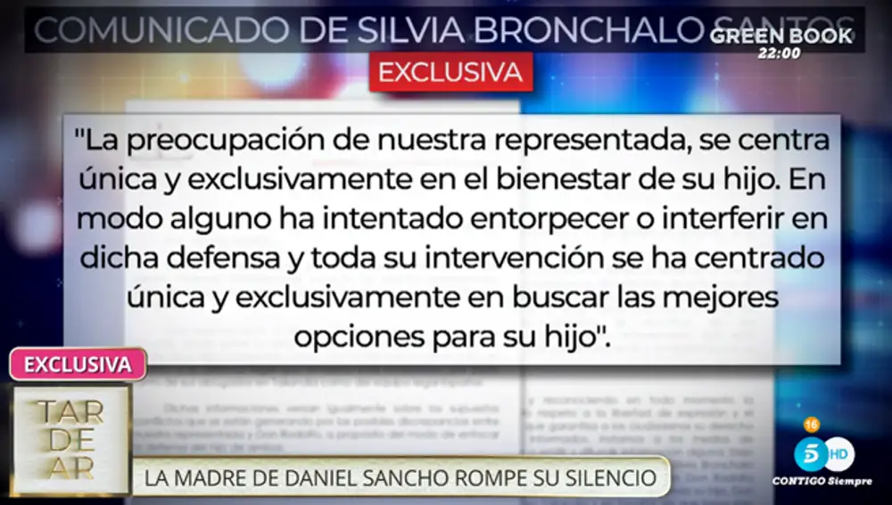 Imagen del comunicado de Silvia Bronchalo