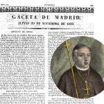 Arriba, Damián Sáez Sánchez , obispo del Rey; a la izda., el Real Decreto