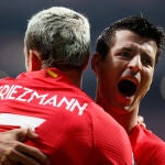 Griezmann y Morata celebran uno de los goles que han marcado esta temporada