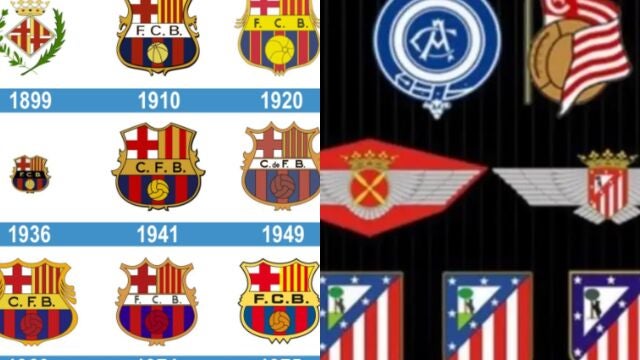La evoluci&oacute;n de los escudos de FC Barcelona y Atl&eacute;tico