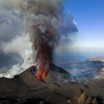 Lava flows from a volcano on the Canary island of La Palma, Spain.