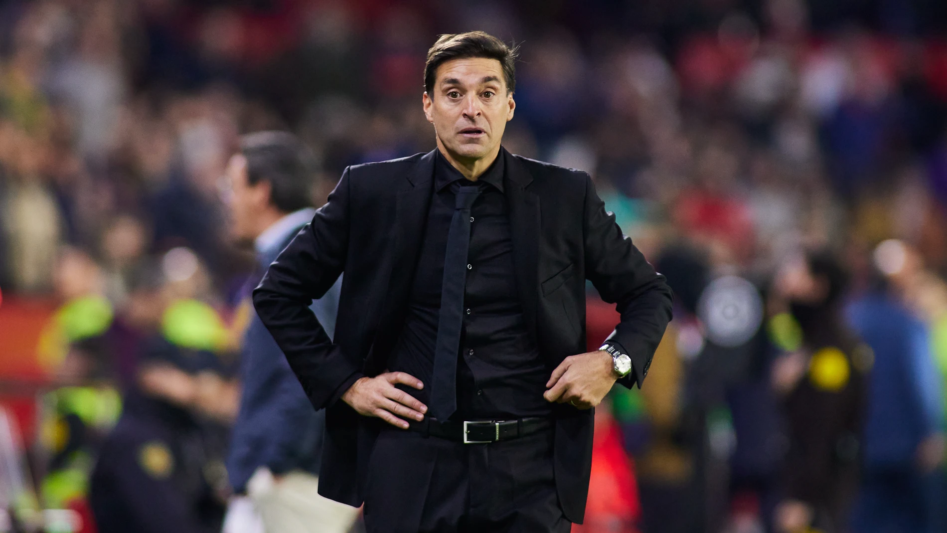 Diego Alonso, head coach of Sevilla FC, gestures during the Spanish league, LaLiga EA Sports, football match played between Sevilla FC and Villarreal CF at Ramon Sanchez-Pizjuan stadium on December 3, 2023, in Sevilla, Spain. AFP7 03/12/2023 ONLY FOR USE IN SPAIN