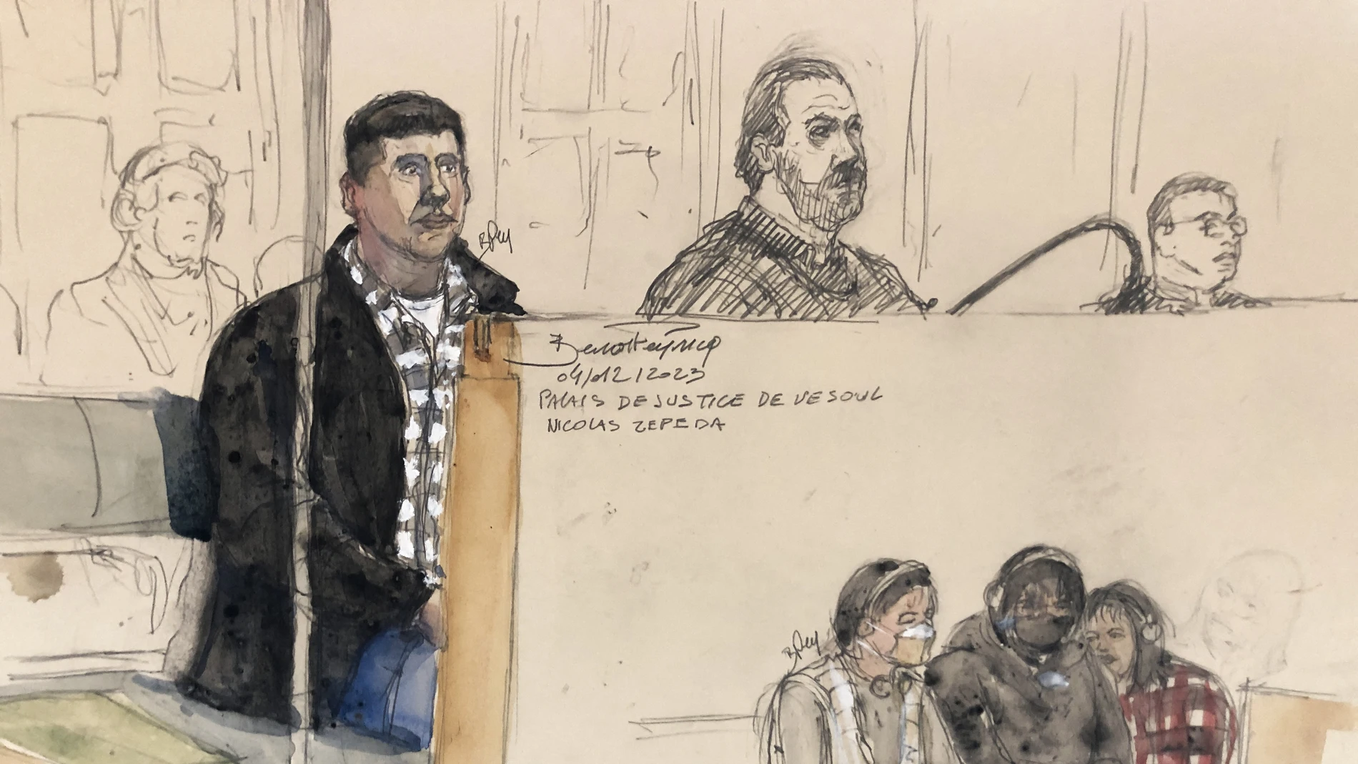 Nicolas Zepeda, a Chilean man accused of allegedly murdering his Japanese ex-girlfriend in France in 2016, on the first day of the appeal trial, in Vesoul, eastern France, on December 4, 2023.