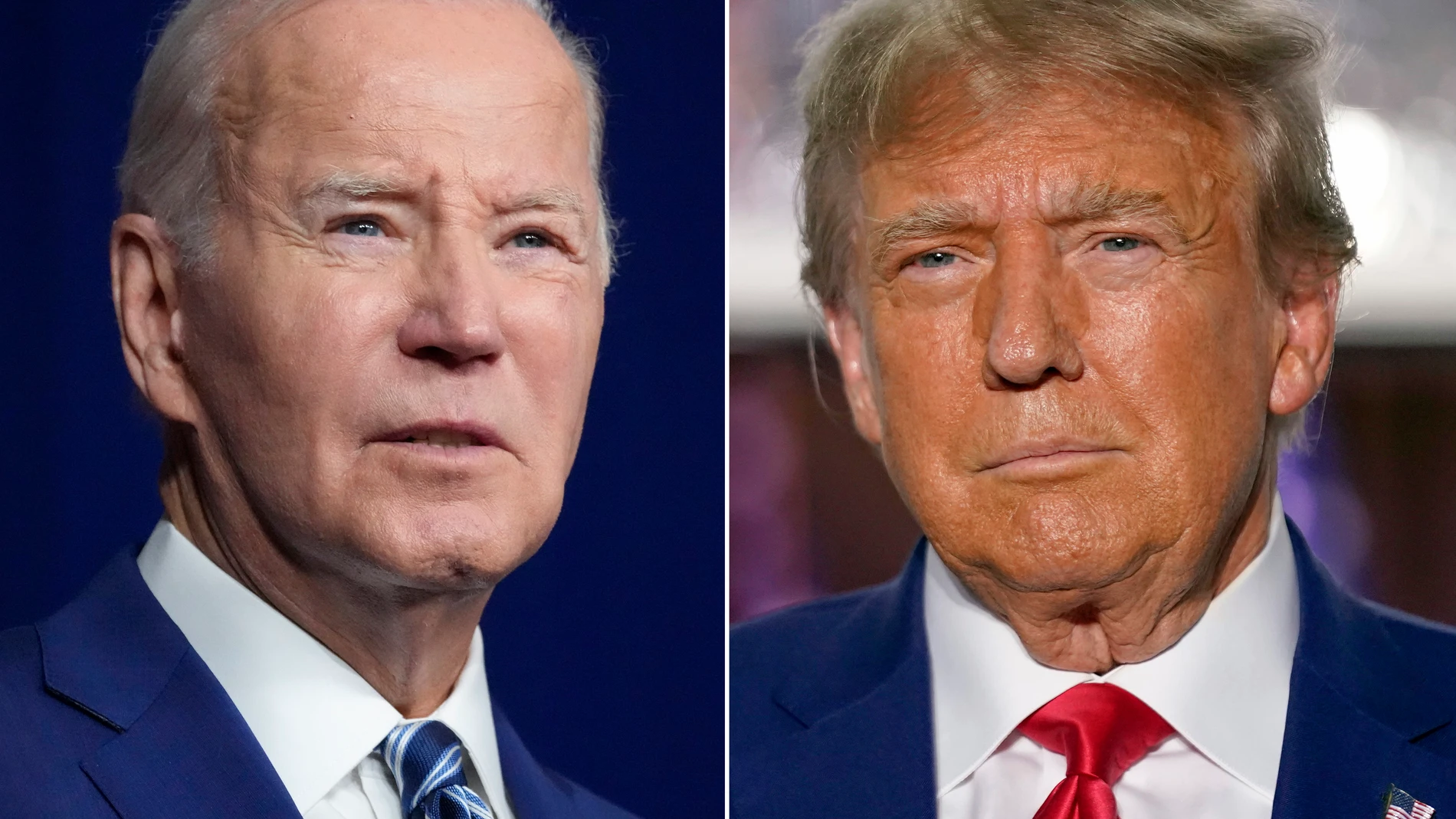 In this combination of photos, President Joe Biden speaks on Aug. 10, 2023, in Salt Lake City, left, and former President Donald Trump speaks on June 13, 2023, in Bedminster, N.J. (AP Photo)