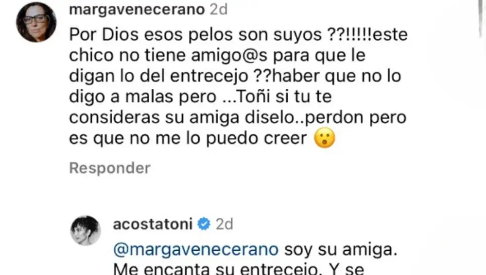 Toni Acosta respondiendo a comentarios desafortunados