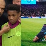 Pep Guardiola con un joven Micah Hamilton
