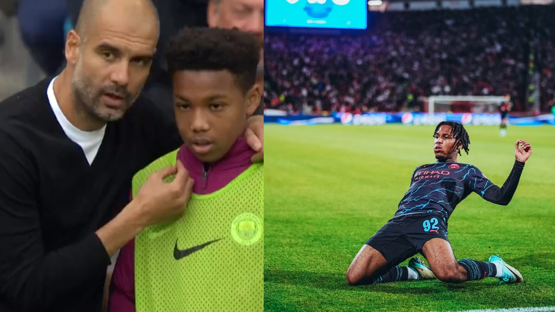 Pep Guardiola con un joven Micah Hamilton